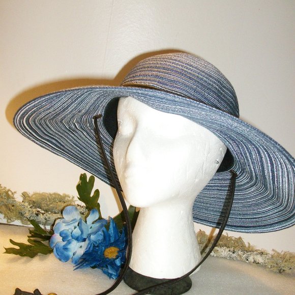 SOLD! Sloggers NWOT Wide Brim Blue Braided Sun Hat w/ Wind Lanyard - UPF 50+ - Picture 4 of 12